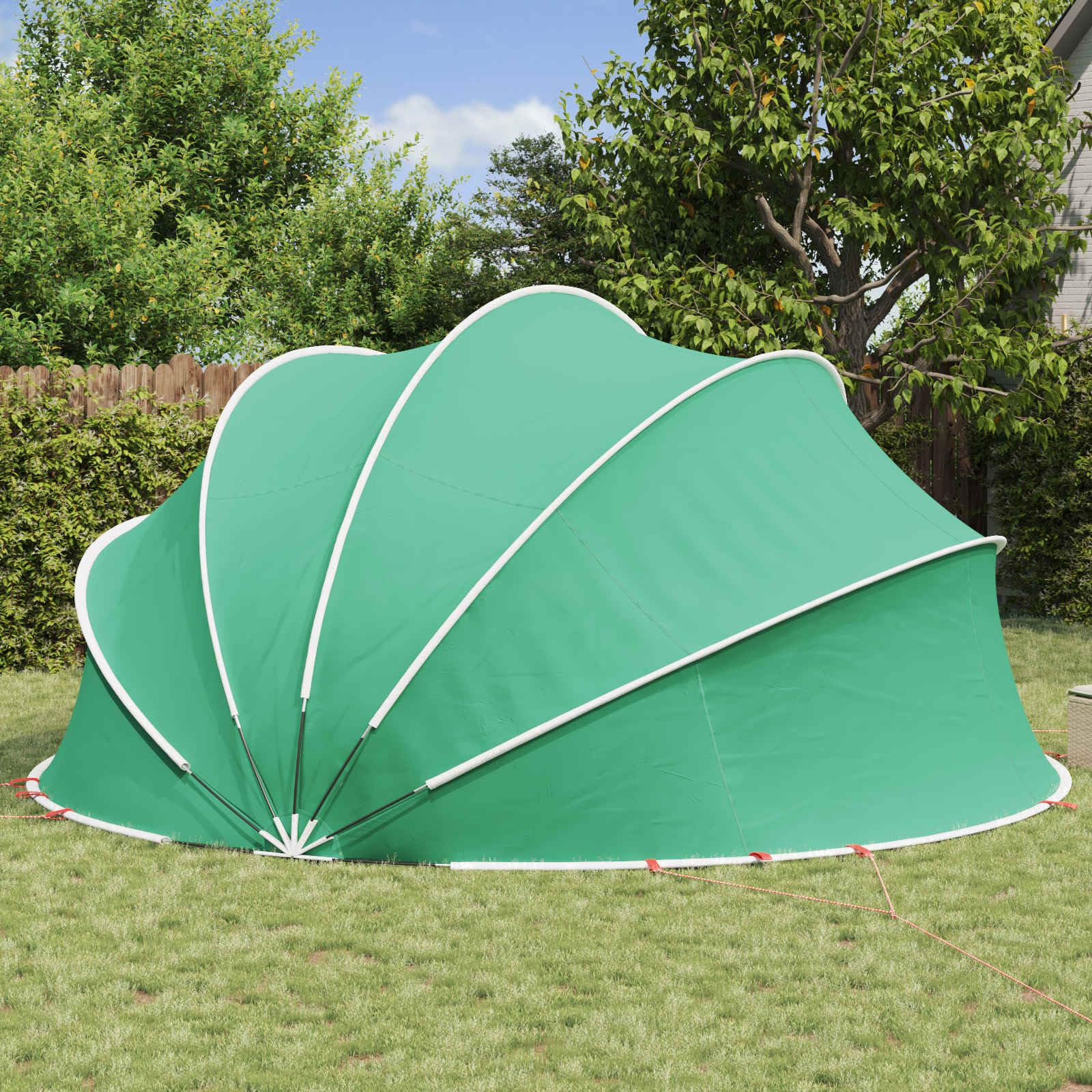 Dôme de Piscine 500 x 500 x 236 cm Vert Mer pour Protection extérieure résistante UV, Facile à Plier, idéal pour Jardin et Spa, réduit la Perte de Chaleur et protège Contre saleté