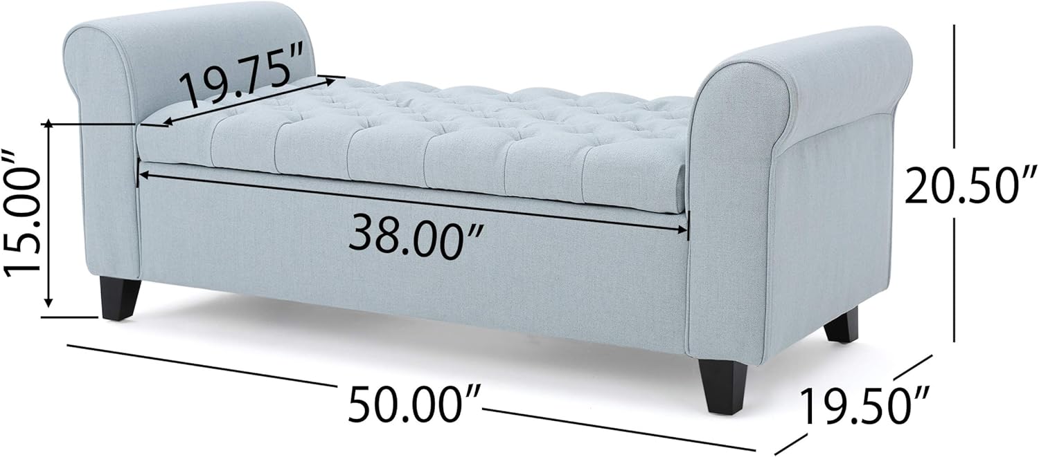 Christopher Knight Home Keiko Fabric Armed Storage Bench, Light Sky