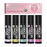 Moroccan Magic Organic Lip Balm 5 Piece Variety Pack Gift Set | Ultra-Hydrating Argan & Essential Oil Lip Moisturizer + Vitamin E | Smooth | Natural | Non-Toxic | Cruelty Free | 5 Pack