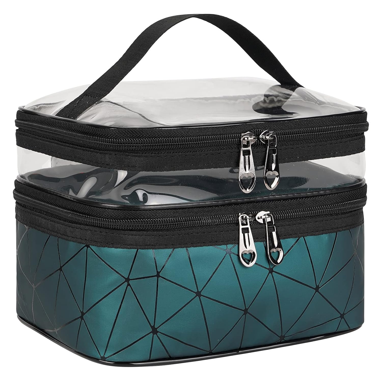 WANDF Double Layer Makeup Bag Large Cosmetic bag Clear Travel Cosmetic Case Toiletry Bag Water-resistant for Women Girl Camping College (Dark Green) : Beauty & Personal Care