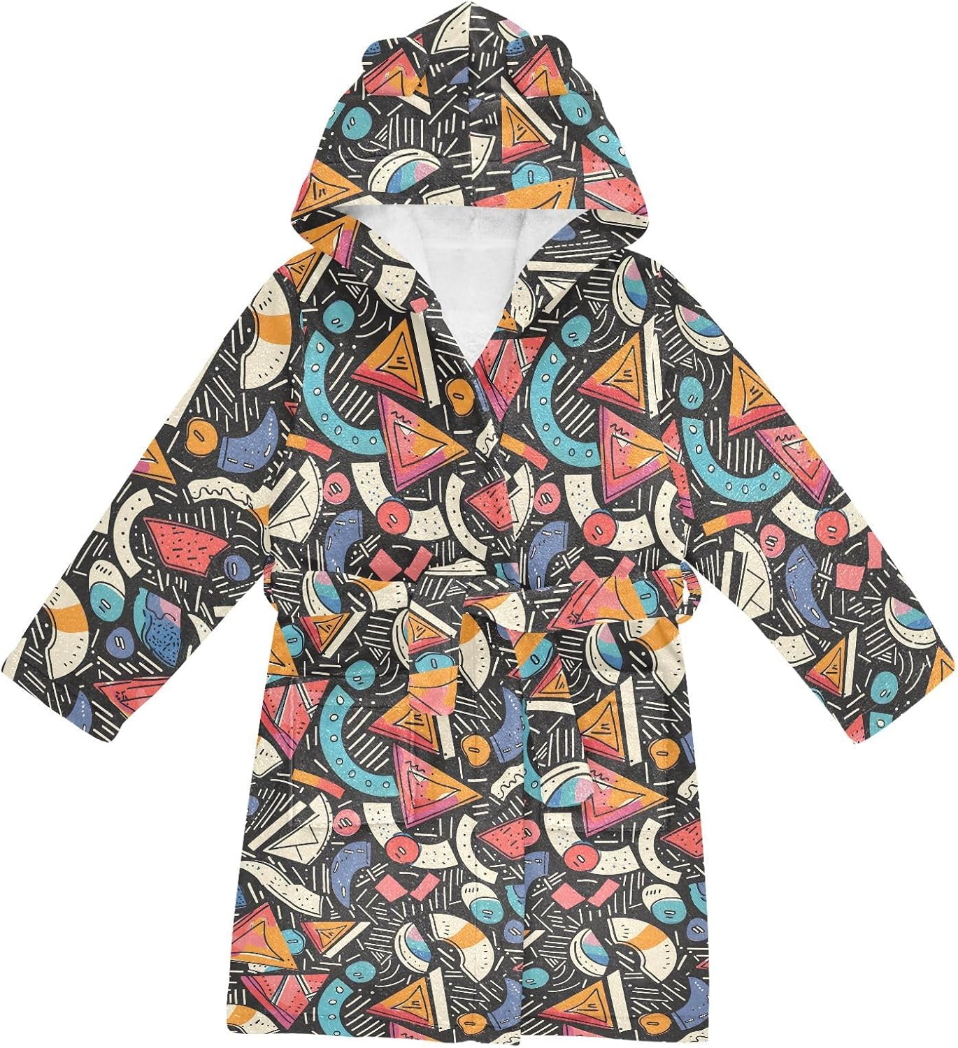 senya Graffiti Geometric Print Toddler Hooded Bathrobe Kids Soft Plush Bath Towel Robes for Boys Girls 2-12 Years