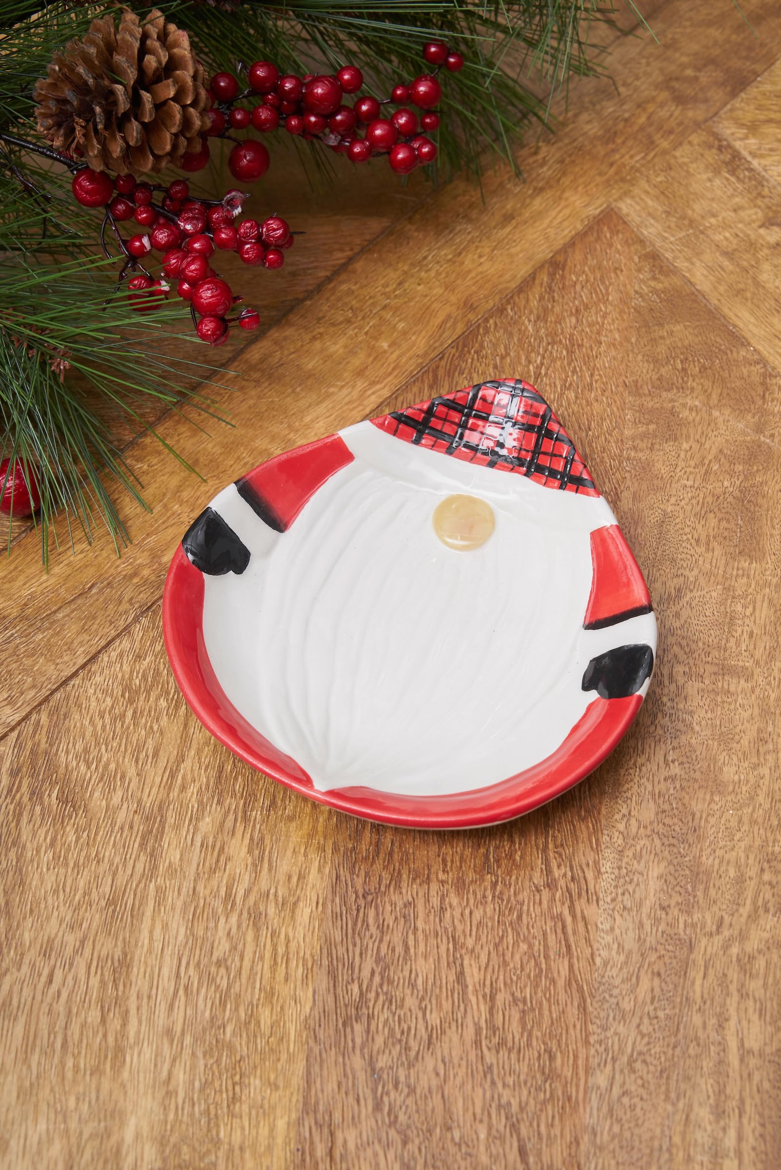 Gallerie II Plaid Gnome 3D Small Christmas Cookie Plate Red