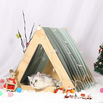 Petsfit Cat Houses for Indoor Cats,Modern Style Wood Cat House with Soft Mat,Portable&Easy AssemblyTriangle