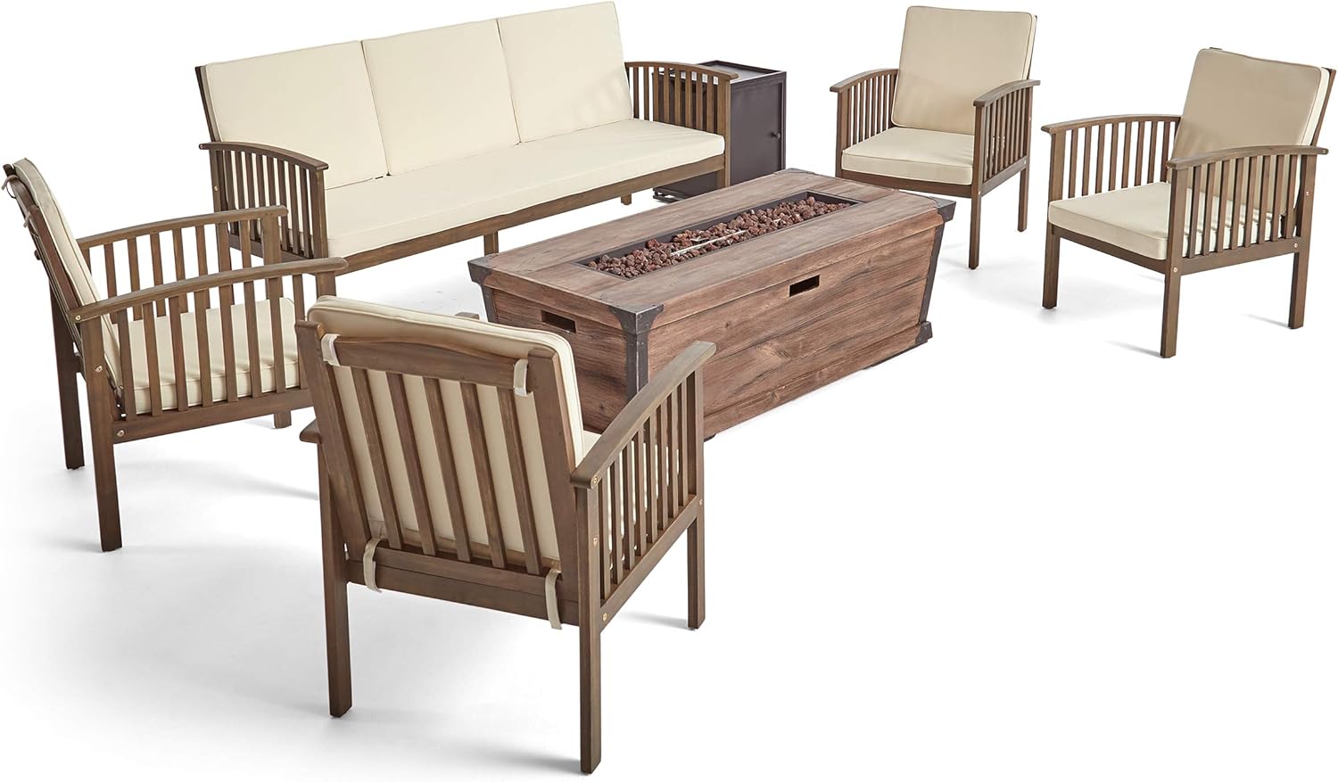 GDFStudio Outdoor 5 Piece Acacia Wood Conversational Set