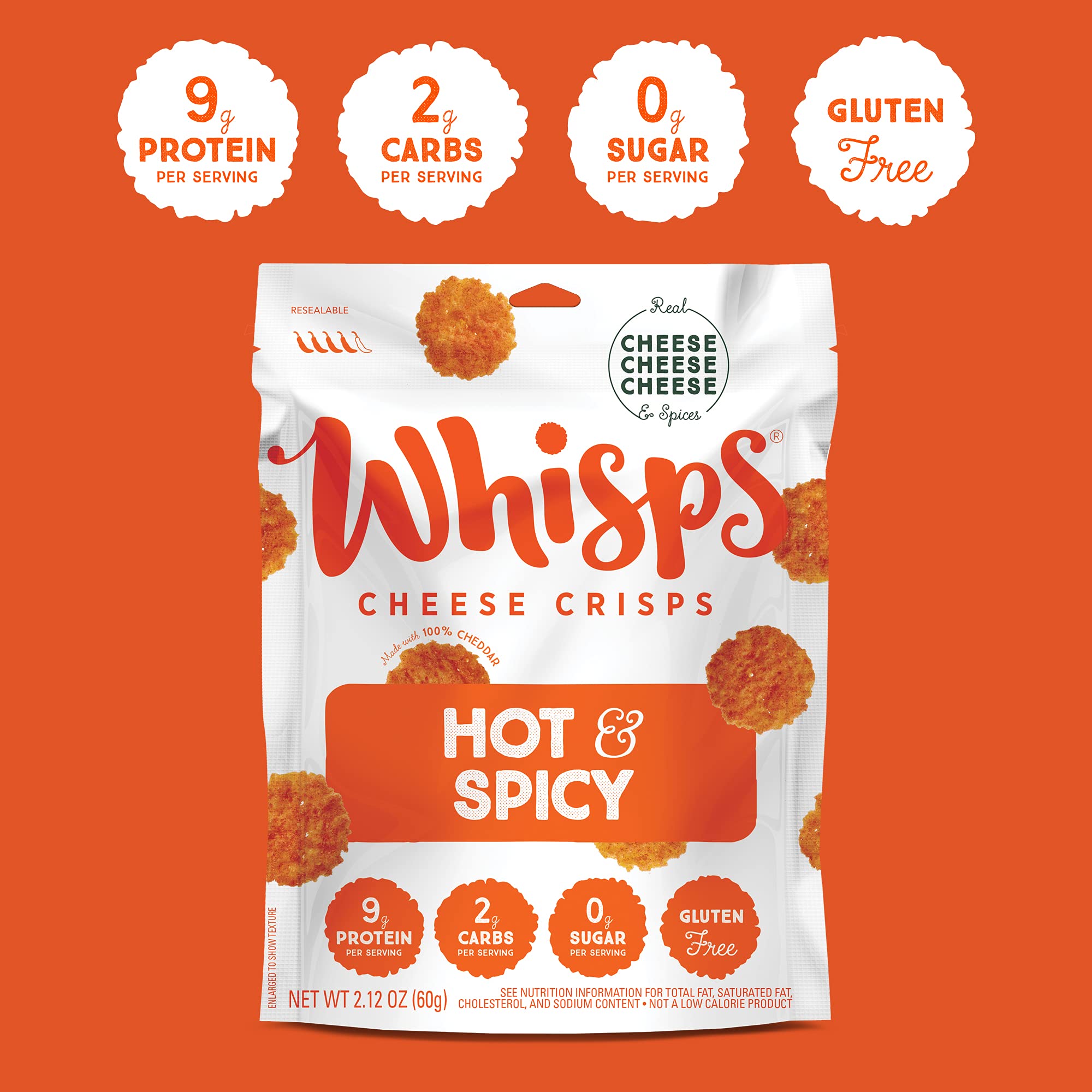 Whisps Cheese Crisps Hot & Spicy Cheese Snacks, Keto Snacks, 20g of