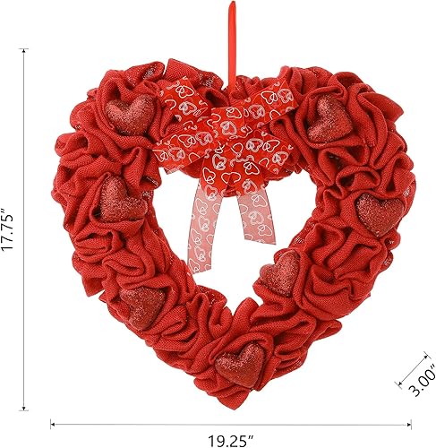 Miniatura 2 de Glitzhome Corona de corazón de San Valentín de tela de 1925 pulgadas de largo para decoración del día de San Valentín