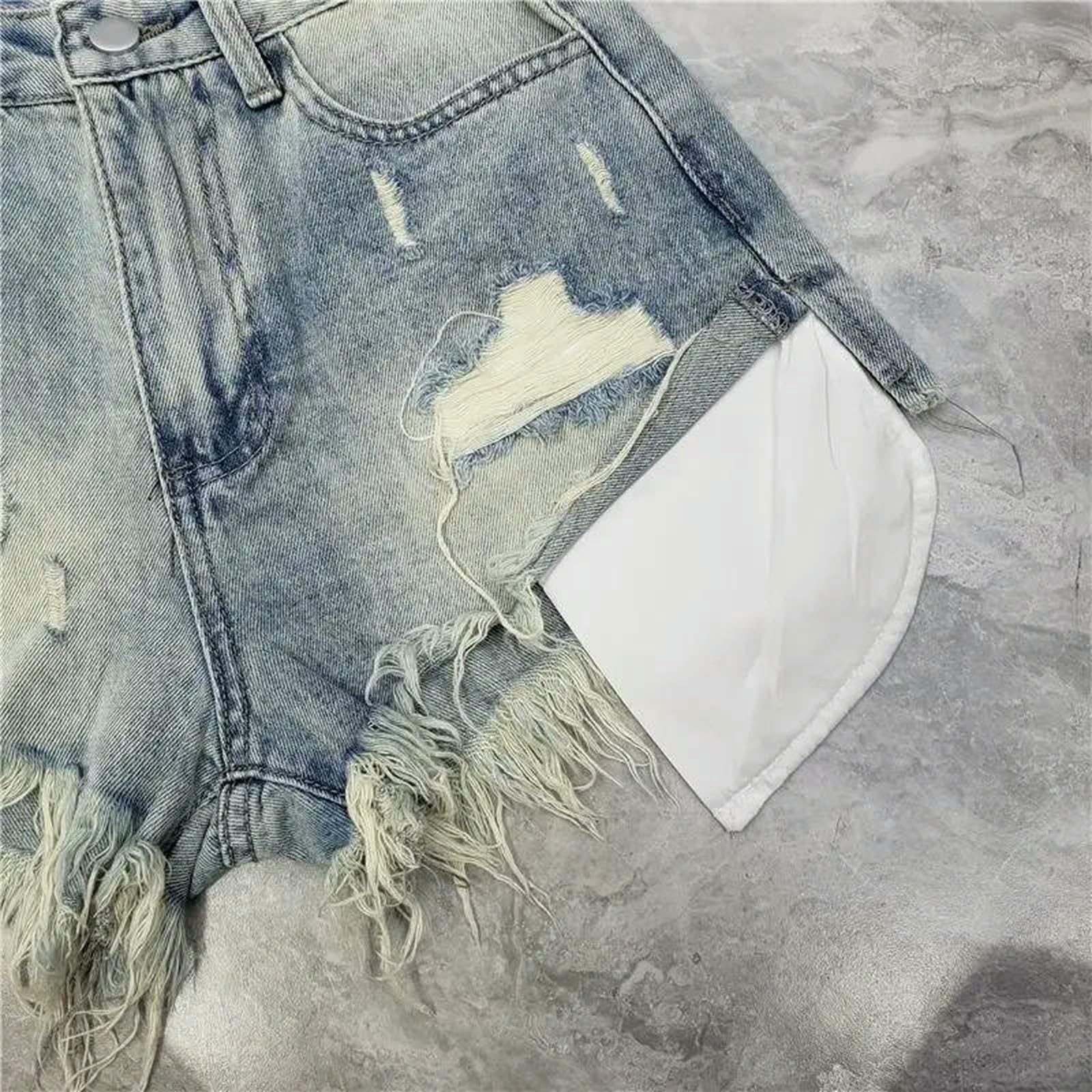 Shorts Jeans Donna Pantaloncini di Strappati con Nappe Estive Y2k A Vita Alta Forma da Rosa Blu-Rosa-s