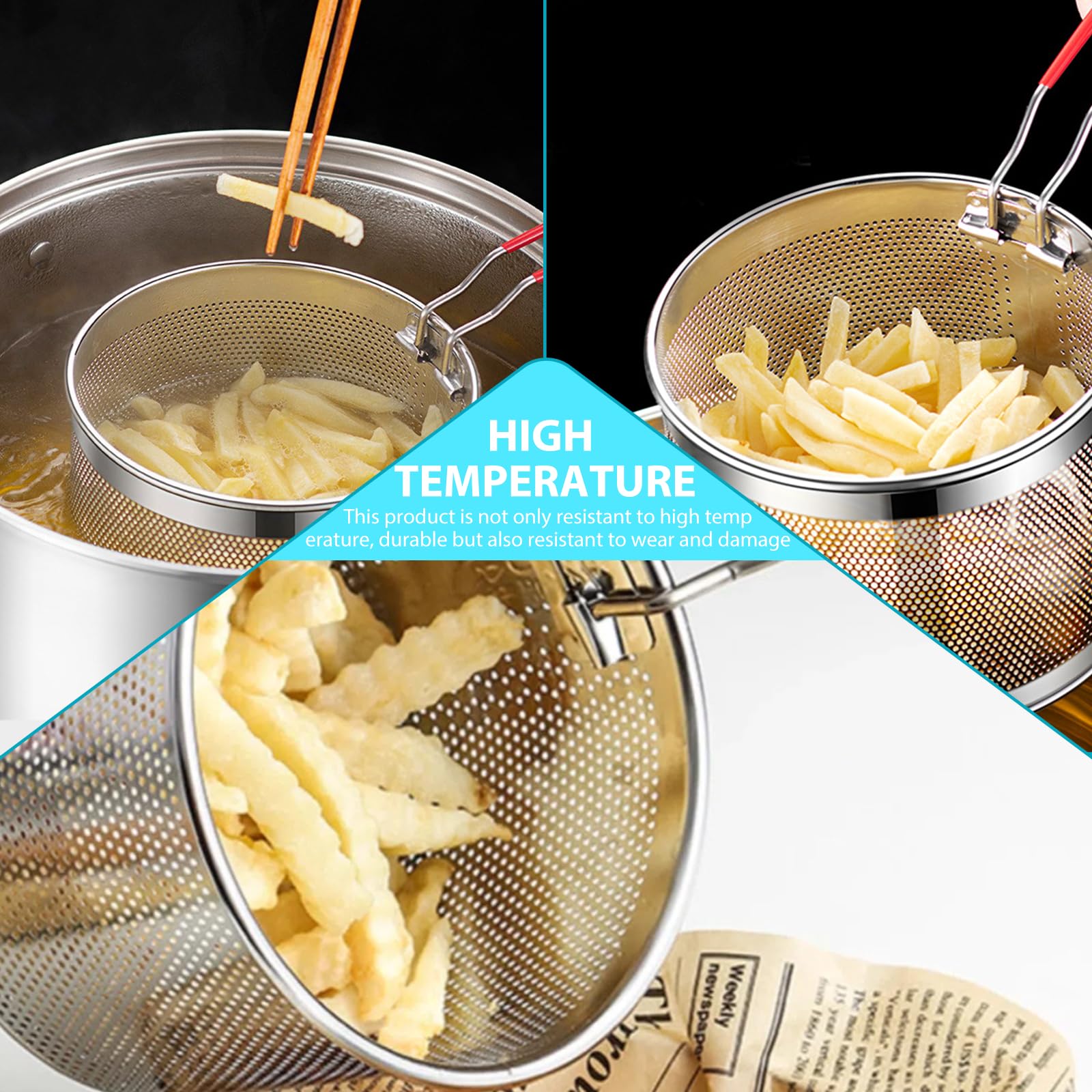 2 Pcs Cestini per Alimenti in Acciaio Inox con Manico Cestello per Friggitrice in Metallo Cesto Scolapasta da Cucina Cestini Divisori Pasta per Lavare Drenare Friggere Vapore(18cm, 20 cm)