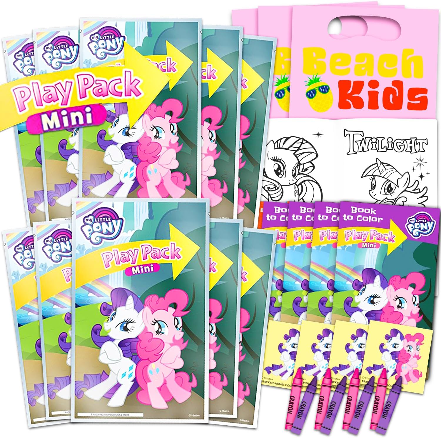My Little Pony Classroom Prize Pack ~ Bundle Includes 10 My Little Pony Mini Play Packs with Stickers, Coloring Books, and Crayons with Temporary Tattoos (My Little Pony Party Supplies)