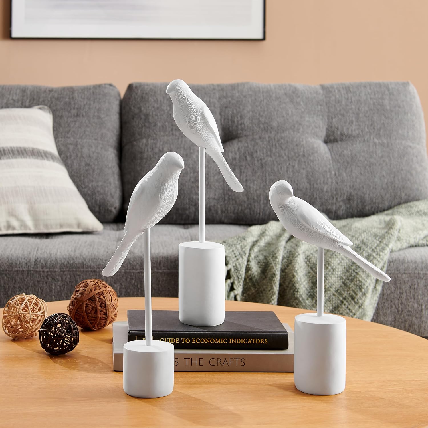 Danya B. Ren Bird Perched White Ornament Decorative Accent Sculpture Figurines - Set of 3