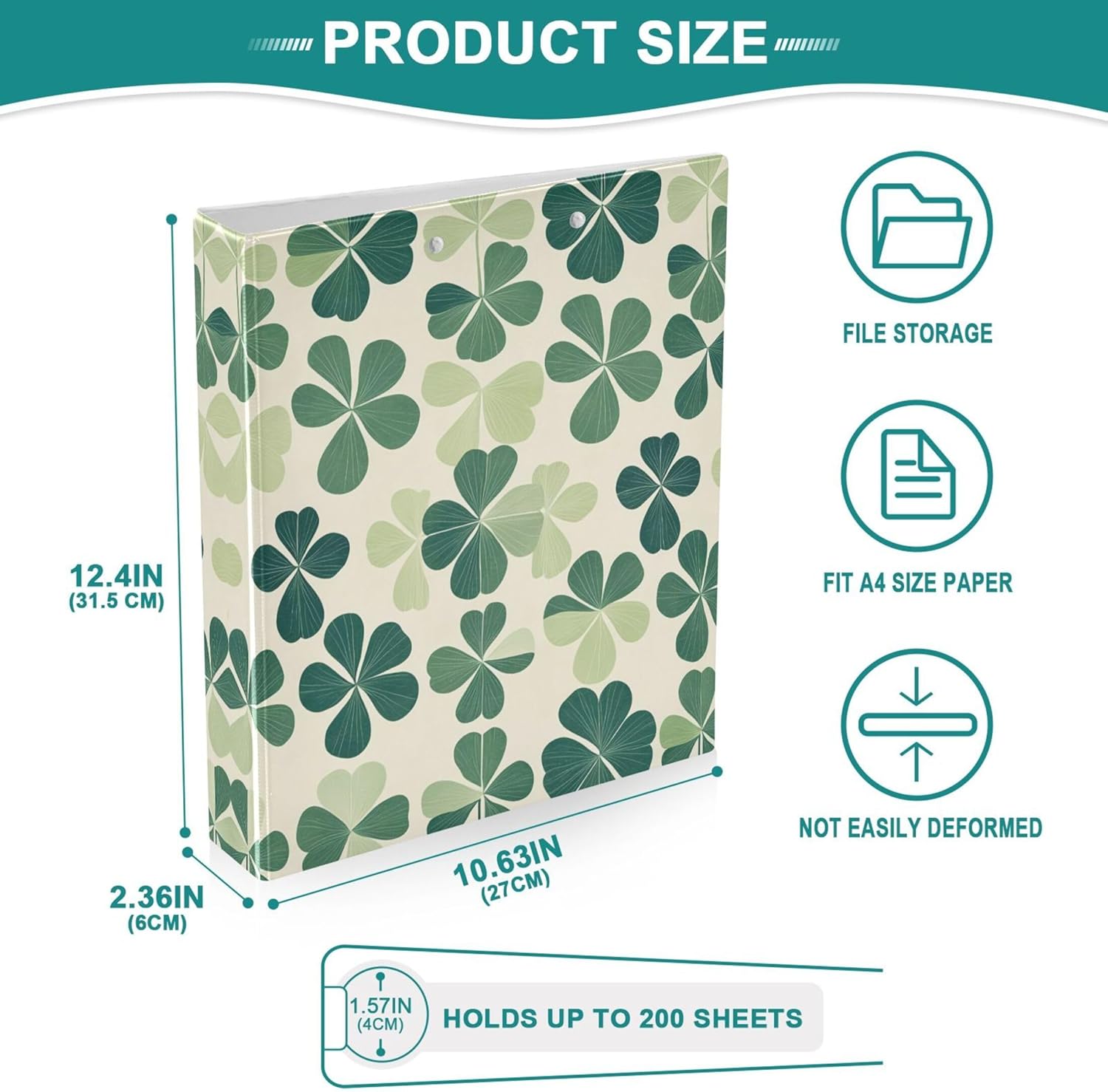 St Patrick's Retro Shamrock 3 Ring Binders, 1.5” Round Ring Binders with Clipboard - Letter Size, 3 Interior PVC Clear Pockets & Anti-Slip Clip for Office School Supplies, 2PCS