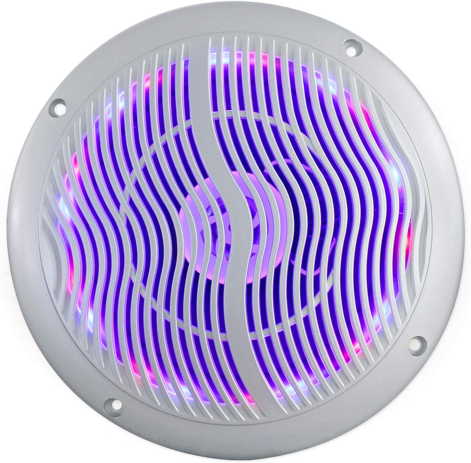 Rockville RMC65LS 6.5" 2-Way Silver Marine Speakers, 600W Peak/150W RMS, Multi-Color LED, Remote, Waterproof, for Boats & Outdoor Audio, 4-Piece
