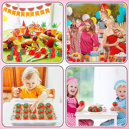 Miniatura 5 de 50 bolas antiestrés de fresa de 2 pulgadas, mini espuma de fresa, juguetes elásticos para fiesta de frutas, juguete para aliviar el estrés de fresa