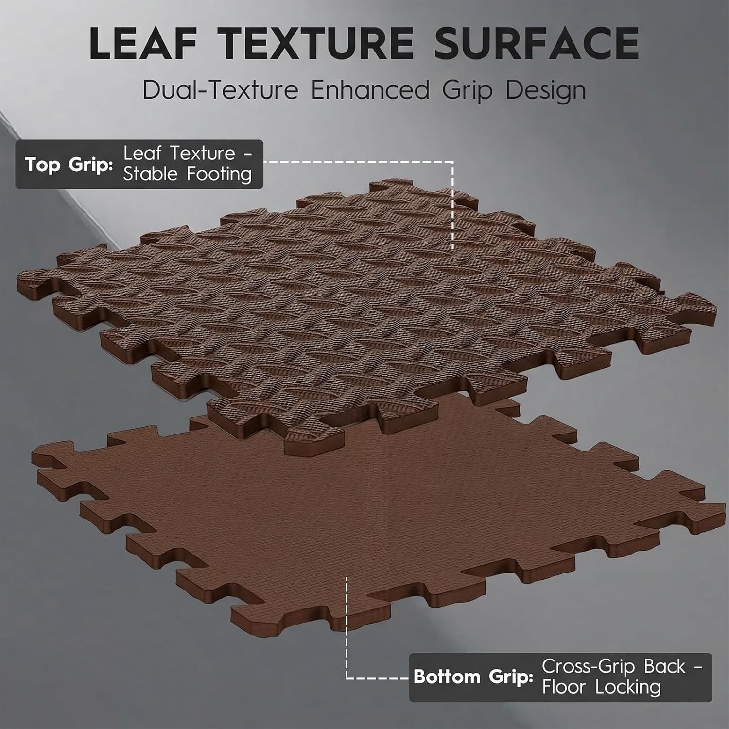 Puzzle Exercise Mat, EVA Interlocking Foam Floor Tiles, Non-Slip, Protective, Water-Resistant Flooring for Home Gym & Workout Equipment, 12.6" x 12.6" x 0.4", 18 Sq Ft, 18 Tiles, Brown