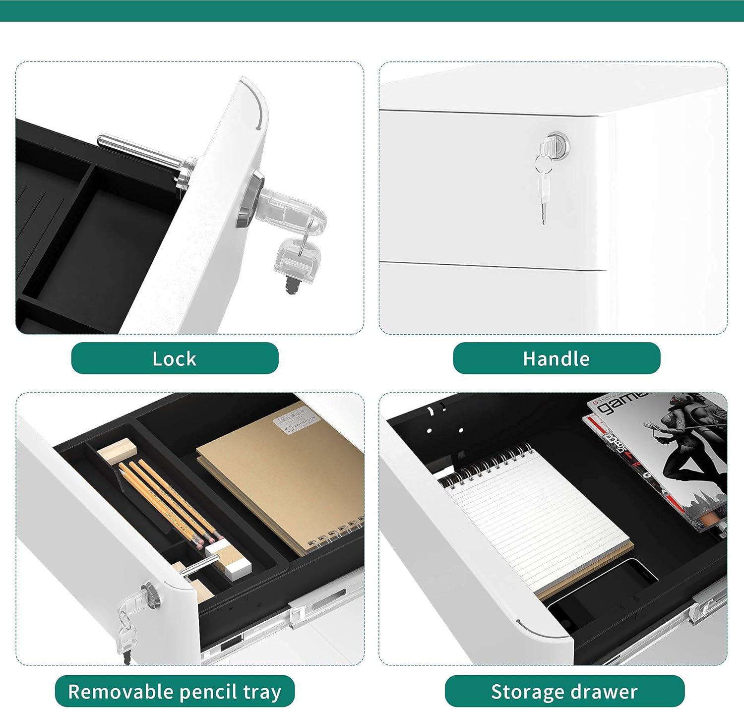 YITAHOME 3-Drawer Metal Filing Cabinet Office Drawers with Keys, Compact Slim Portable File Cabinet, Pre-Built Office Storage Cabinet for A4/Letter/Legal (White) : Office Products