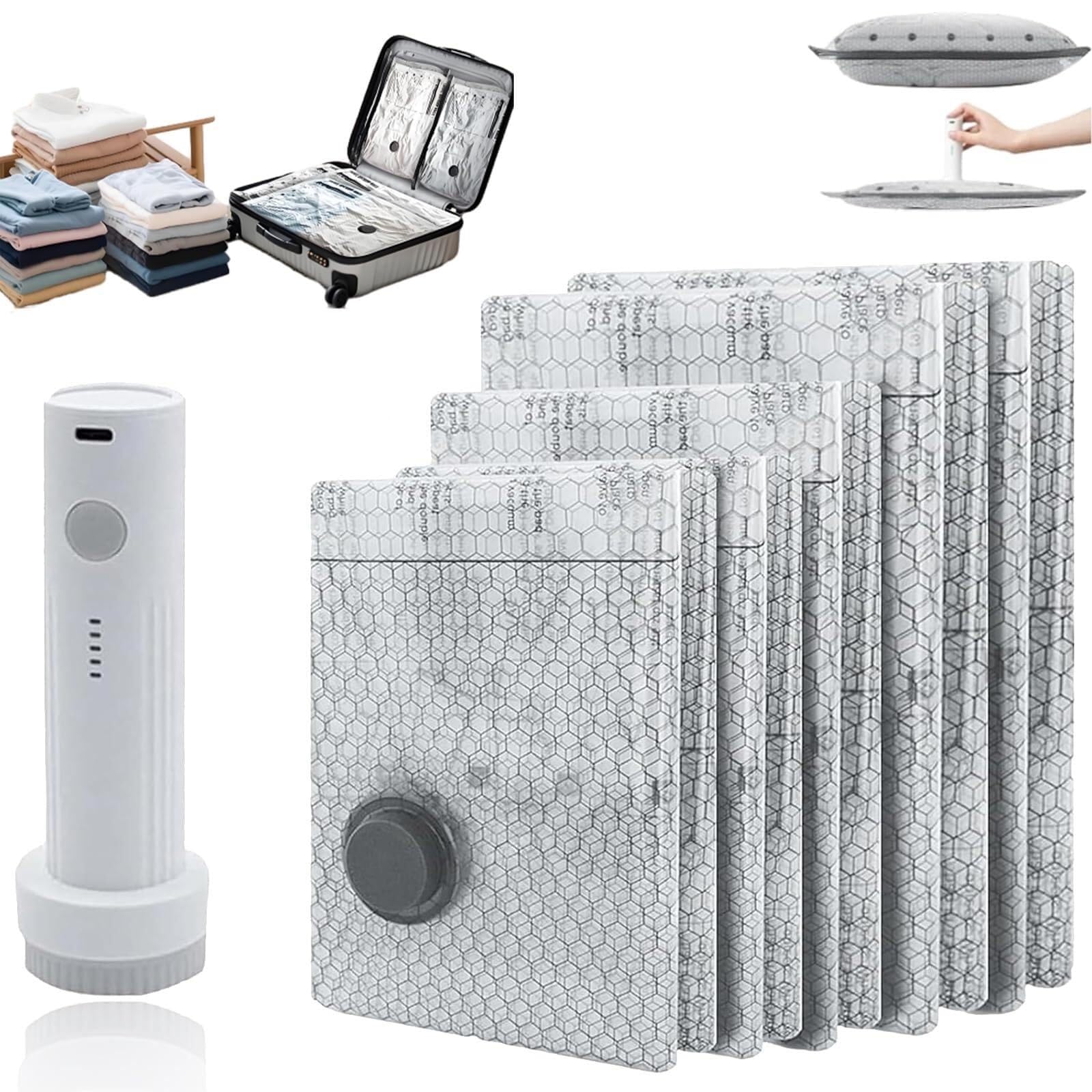 Kabelloses Reise-Vakuum-Aufbewahrungs-Kompressionsbeutel-Set – 15er-Pack in 3 Größen, wiederaufladbare USB-Handpumpe, wasserdicht und wiederverwendbar, platzsparend for Kleidung Verpackung(18PCS)