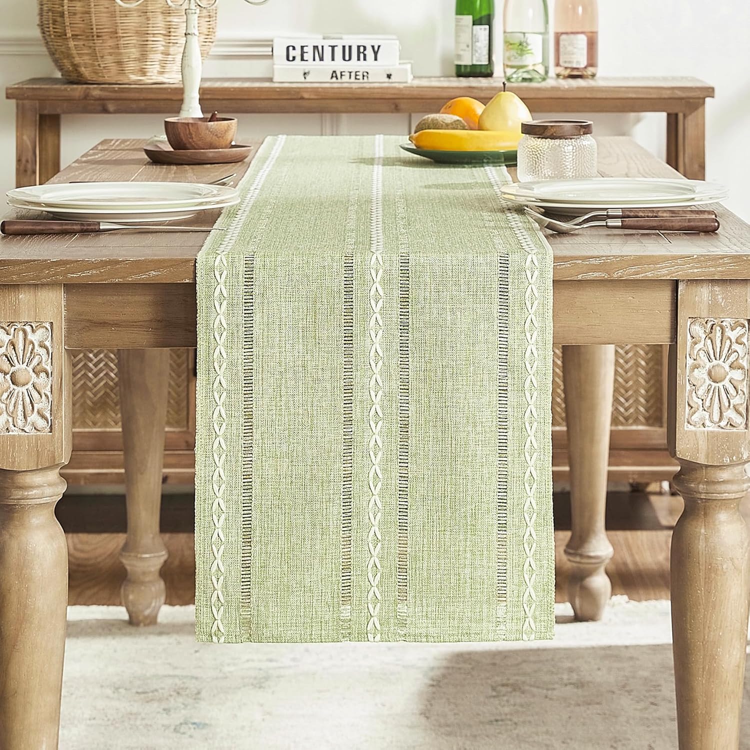 Cstalstal Rustic Linen Table Runner, Boho Farmhouse Short