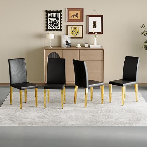 Miniatura 3 de Juego de 4 sillas con respaldo de piel sintética con patas de metal, silla de café minimalista, estilo moderno para el hogar, silla de comedor para