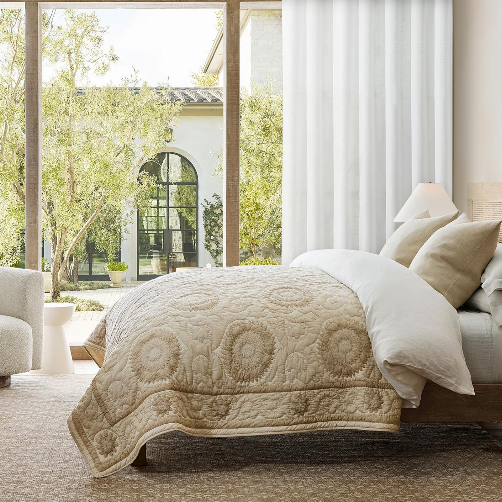 Softalker Leinenvorhang 250 cm Lang Gardinen mit Kräuselband Vorhänge Wohnzimmer Modern 300 cm Extra Breit Raumtrenner Gardine Weiß Halbtransparent Schlafzimmer für Schienensystem, Curtains,1 Stück