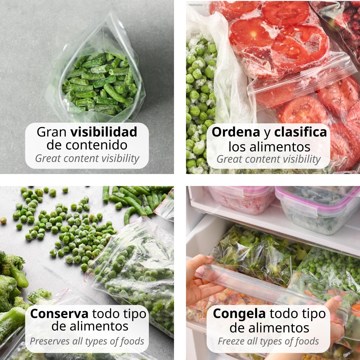 Sacchetti in Plastica Trasparente Sigillati Ermetici Ideali per Congelare Alimenti, Conservare Documenti, Sacchetti Riutilizzabili e di Conservazione - Ofituria