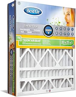 BestAir AB2025-13R AC Furnace Filter, 20" x 25" x 5", MERV 13, Fits 100%, For Trion Air Bear, Supreme, Skuttle, GeneralAire, Source1, Ultravation & Braeburn Models, 1 Count (Pack of 1)