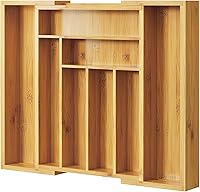 Pipishell Bamboo Expandable Silverware Drawer Organizer - Adjustable Cutlery Tray for Forks, Spoons, Knives - Kitchen, Bedroom Storage