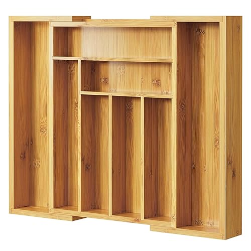 Pipishell Bamboo Silverware Organizer, Expandable Cutlery Tray, Utensil Drawer Organizer