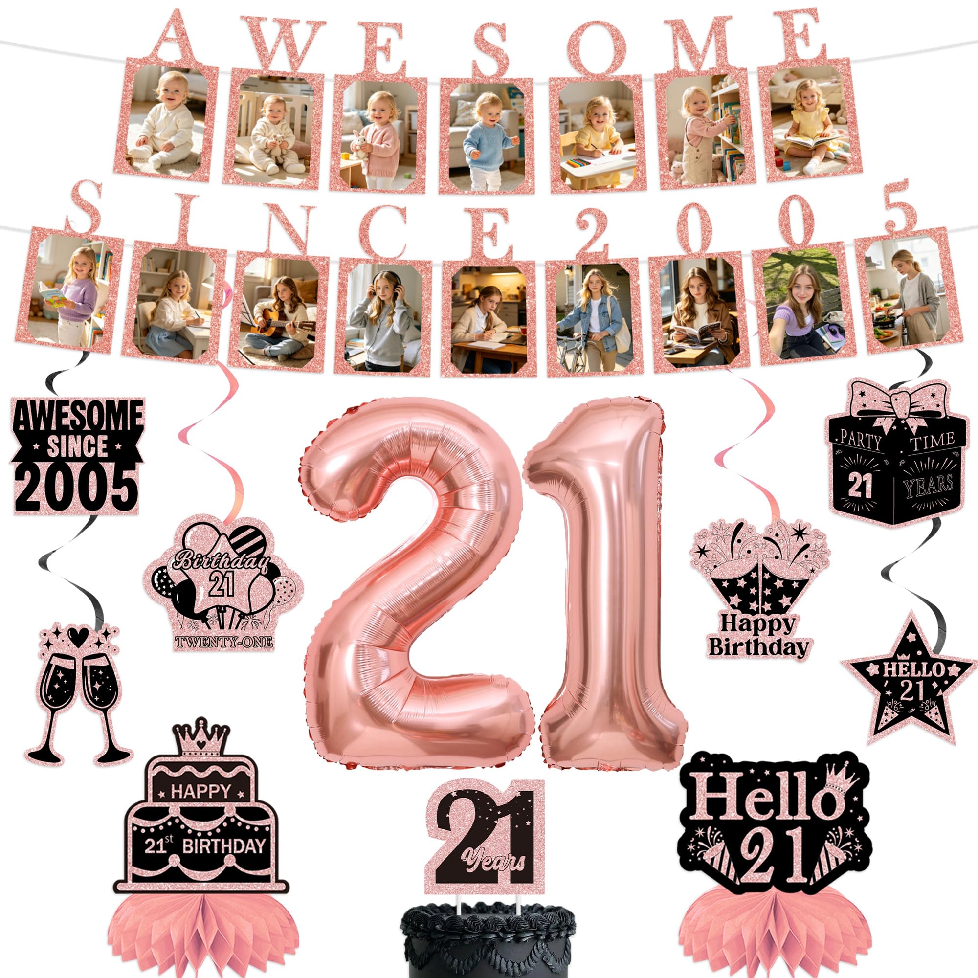 21st Birthday Banner Decorations for Her, Awesome Since 2005 Photo Banner
