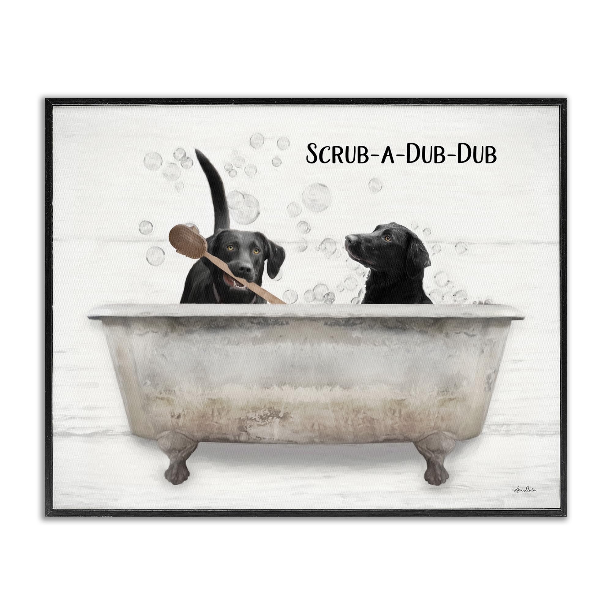 Scrub a Dub Dog Bath Humor, 24 x 30 Inch Framed Giclée Print