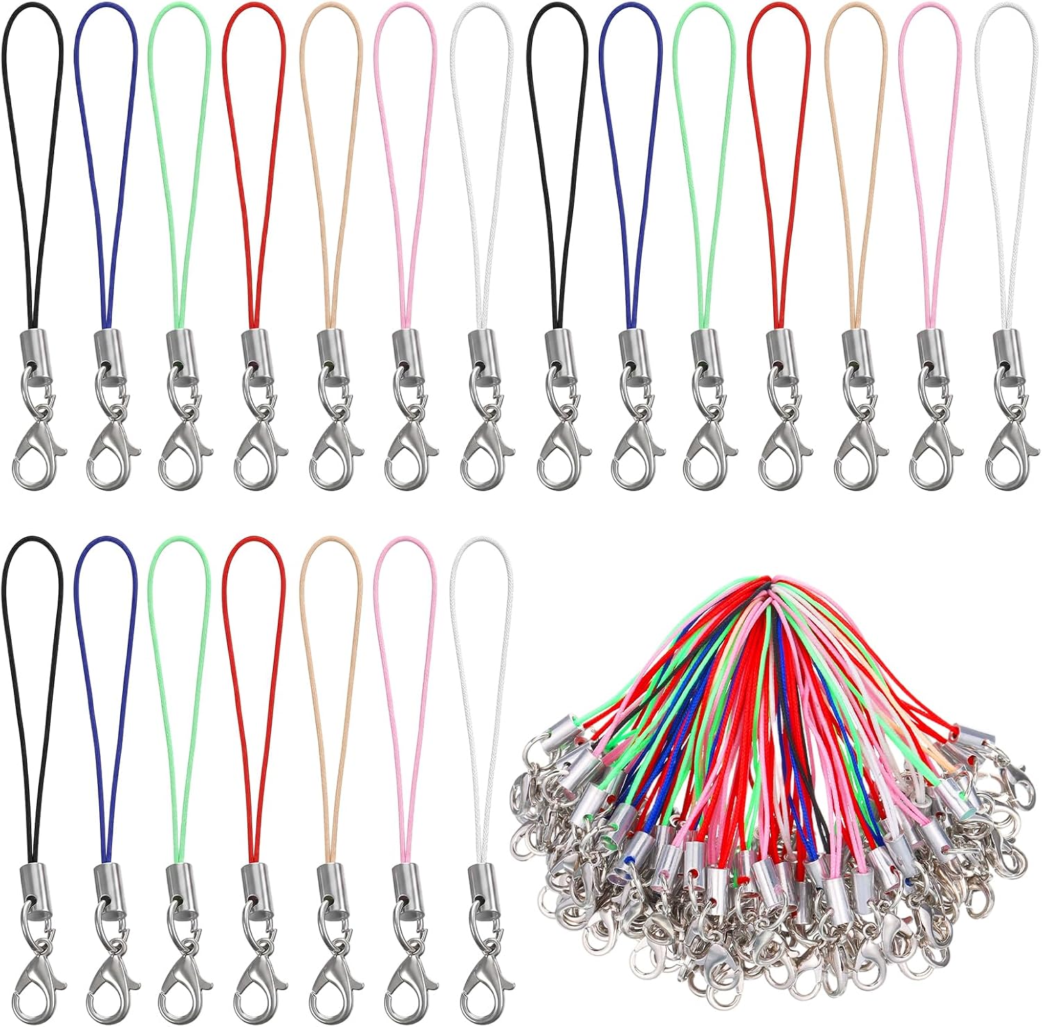 100 Pcs Lariat Lanyard Charms Pendant Clasp, Keychain String with Lobster Clasp, Phone Charms Strap with Lobster Clasps Lanyard Straps for Cell Phone USB Keychains DIY Jewelry Accessories (Multicolor)