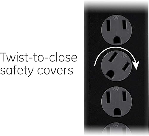 Miniatura 4 de GE - Protector de sobretensión de 6tomas, extensión de 2pies, regleta multicontactos, 450julios, enchufe plano, tapas de seguridad de cierre por