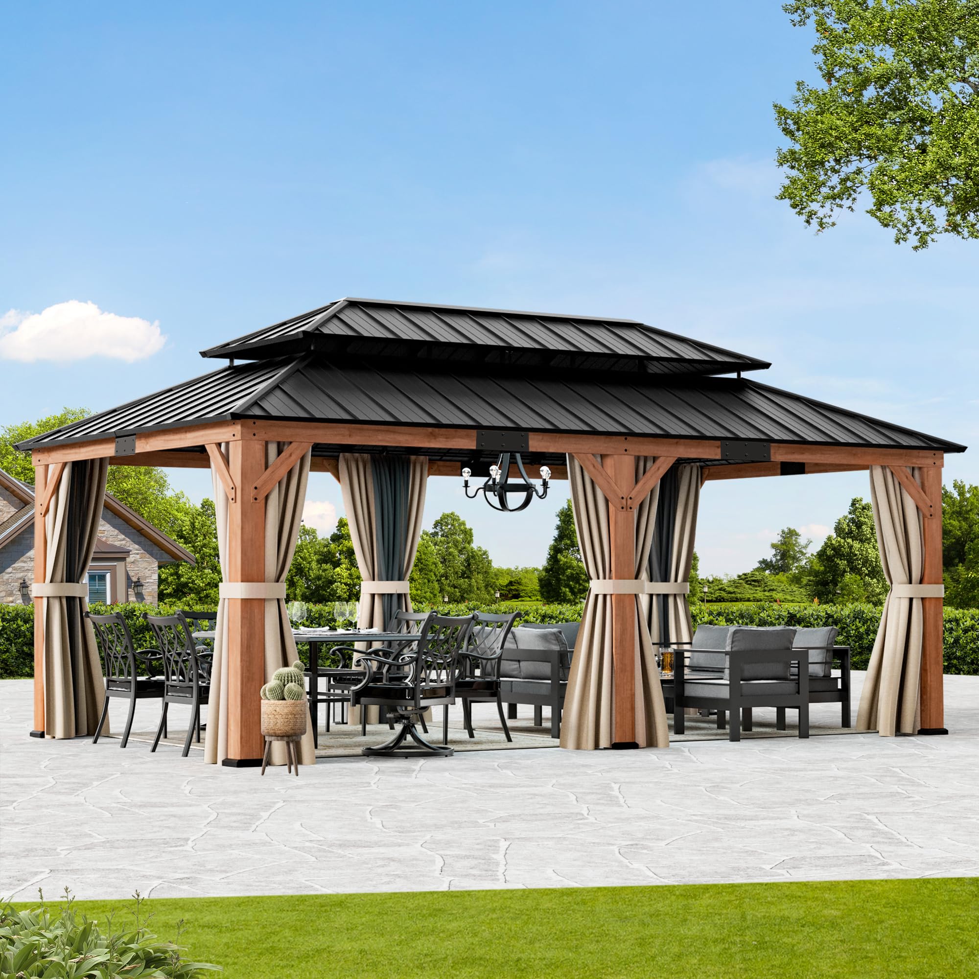 Modern Shade Rosewood Wood Gazebo 12' x 20'