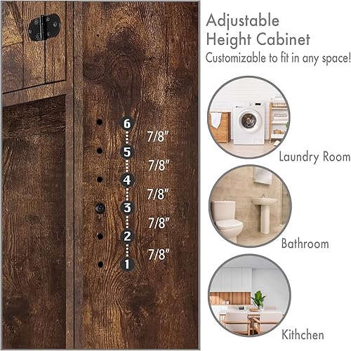 Miniatura 6 de Armario de almacenamiento sobre la lavadora o sobre el inodoro con estante ajustable en altura para lavadorabaño, estante organizador de 2 puertas,