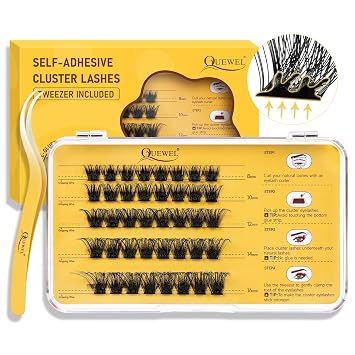 QUEWEL Self Adhesive Eyelashes Natural Look, No Glue Needed Lash Clusters with Eyelash Clusters Tweezer, 40 Pcs Reusable Lashes Self Adhesive for Beginners, DIY Lash Extensions for Home UseZN-02