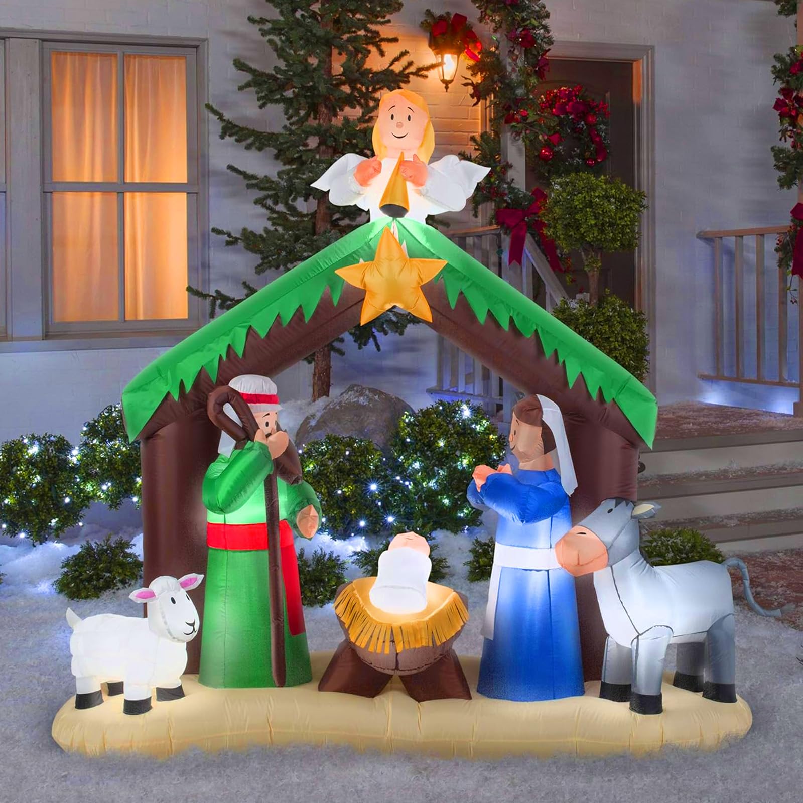 6.4 FT Inflatable Nativity Jesus Stable Angel Scene Christmas Decoration, Blow up Yard Decor With 6 LED for Outdoor Indoor Xmas Gifts