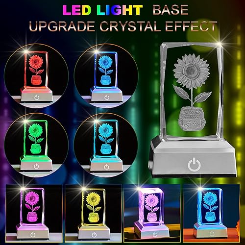Miniatura 3 de Luz nocturna LED de girasol de cristal 3D, regalos adecuados para madre, novia y esposa, esfera de arte floral de vidrio para habitación con base de