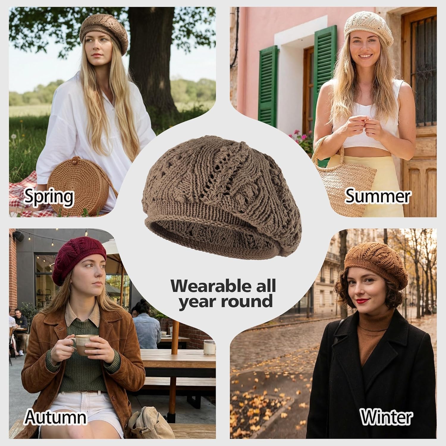 Babalet Women's 100% Cotton Crochet Beret - French Artist Slouchy Hollow Out Knit Hat - Image 7