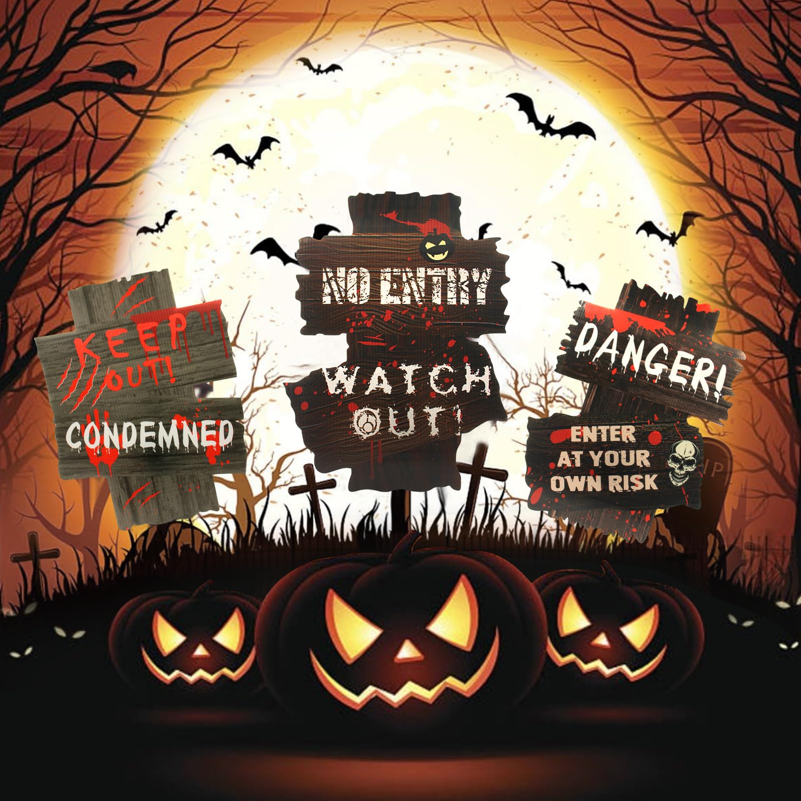 AOKITO 3 señales de peligro para Halloween, advertencias onduladas exteriores