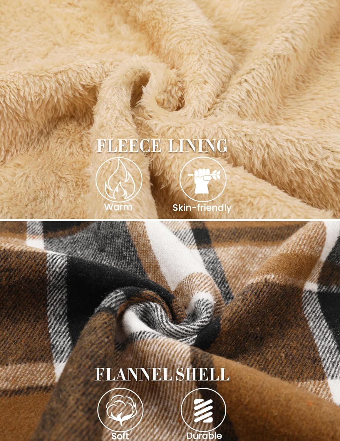 COOFANDY Men Flannel Zip Up Hoodie Fleece Lined Flannel Shirt Jacket Brown Sherpa Zipper Jacket Plaid Winter Jacket - Image 6