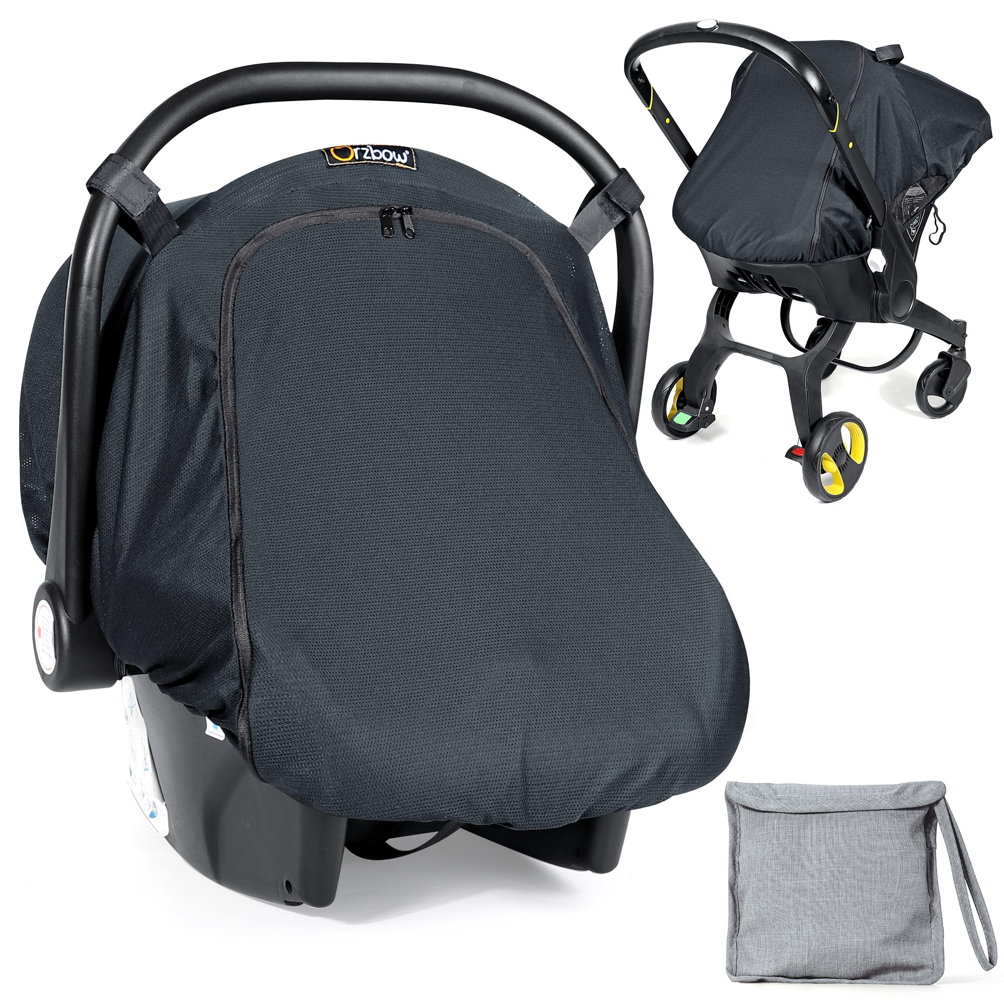 Orzbow Universal Parasol Silla de Coche Grupo 0+ Bebe,Transpirable UPF 50+ Funda para Silla Coche Grupo 0 con Orificios de Malla y Ventana Frontal,Compatible con Maxi-Cosi/Cybex/Römer,Gris Oscuro