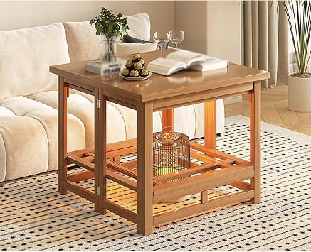 Winter Kotatsu Heated Table, Japanese Stove Desk in Living Room, Home Kotatsu Tables set, Mortise and Tenon Structure, Foldable Storage Design, Suitable for use in all SeasonsWood color,70*70*70 cm/2