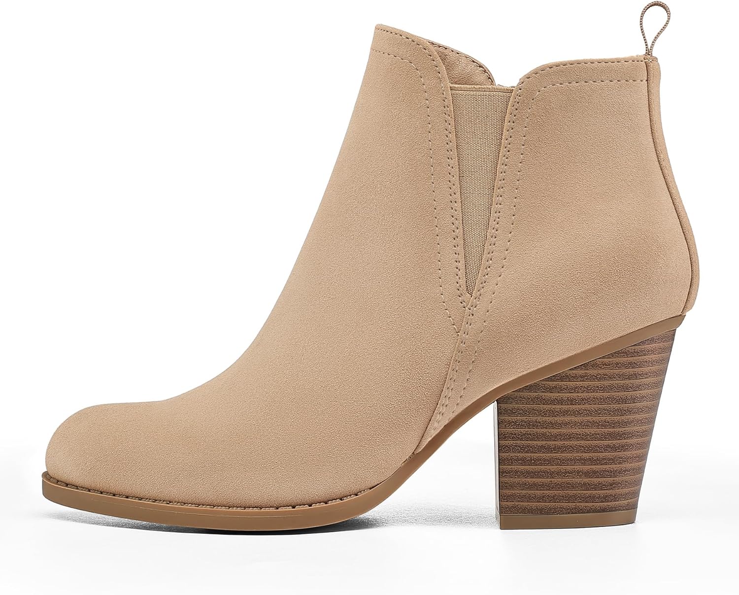 mysoft Women's Ankle Boots V Cut Side Elastic Panel Stacked Chunky Heel Booties with Side Zipper - Image 4