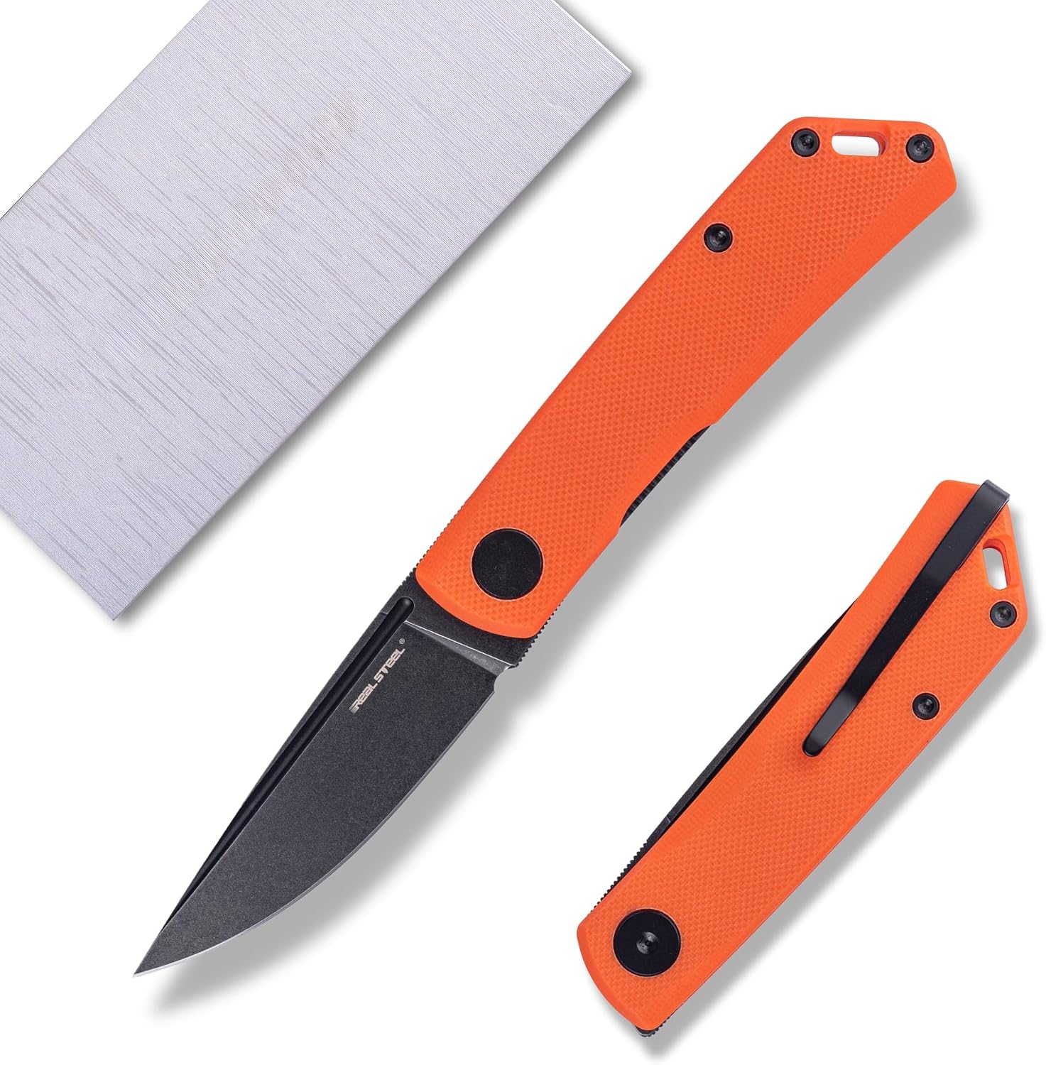 REALSTEEL Luna Phantom Flipper Pocket Knife,Folding Knives,Flipper,Liner Lock,2.8" D2 Steel Blade,G10 Handle,1.6oz,Clip,EDC Outdoor Indoor,Gifts for Men Women Camping Hiking Climbing(Orange Black)