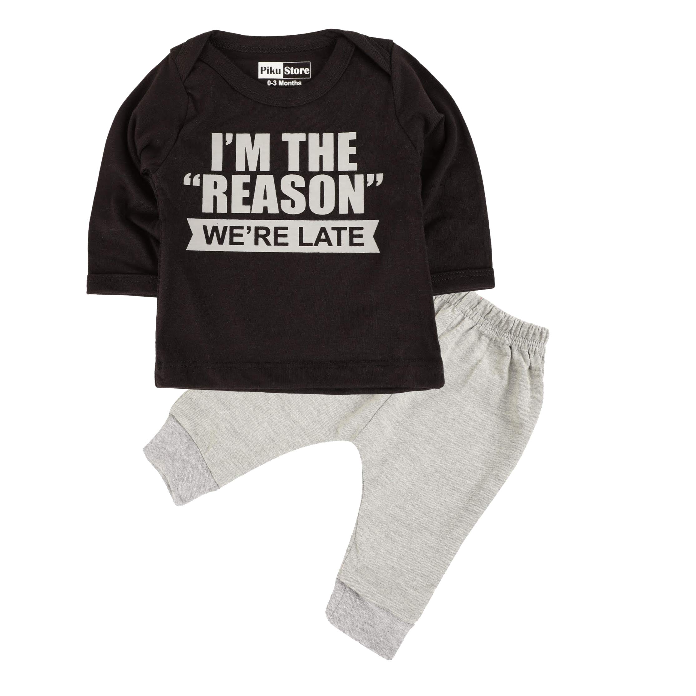 Piku StoreKids Full Sleeves Dark Grey T-Shirt & Light Grey Lower Set
