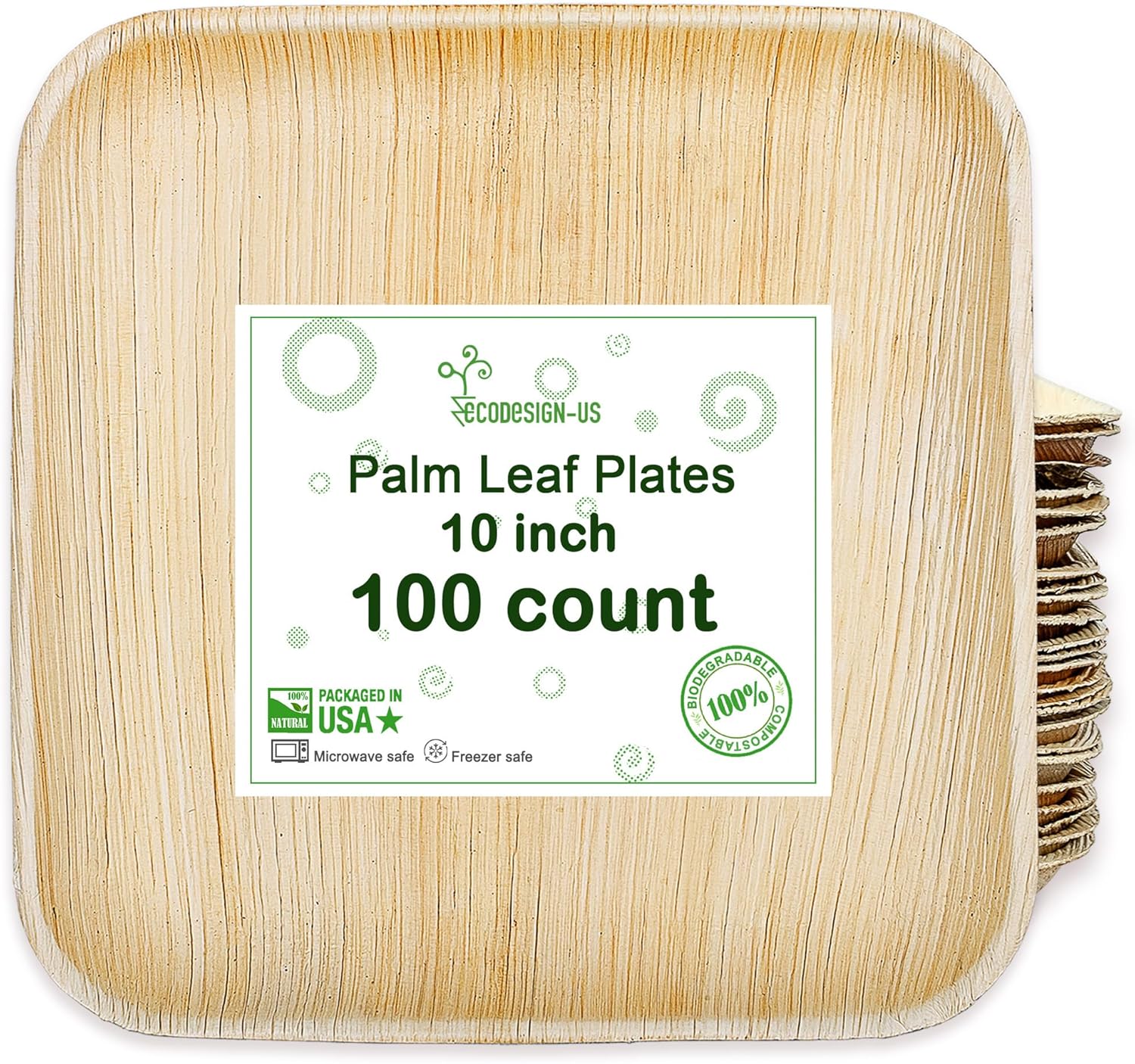 Palm Leaf Plates 100 Count - 10" Square Disposable Heavy Duty Dinnerware - Appetizer and Dessert Plates for Weddings, Catering, Parties