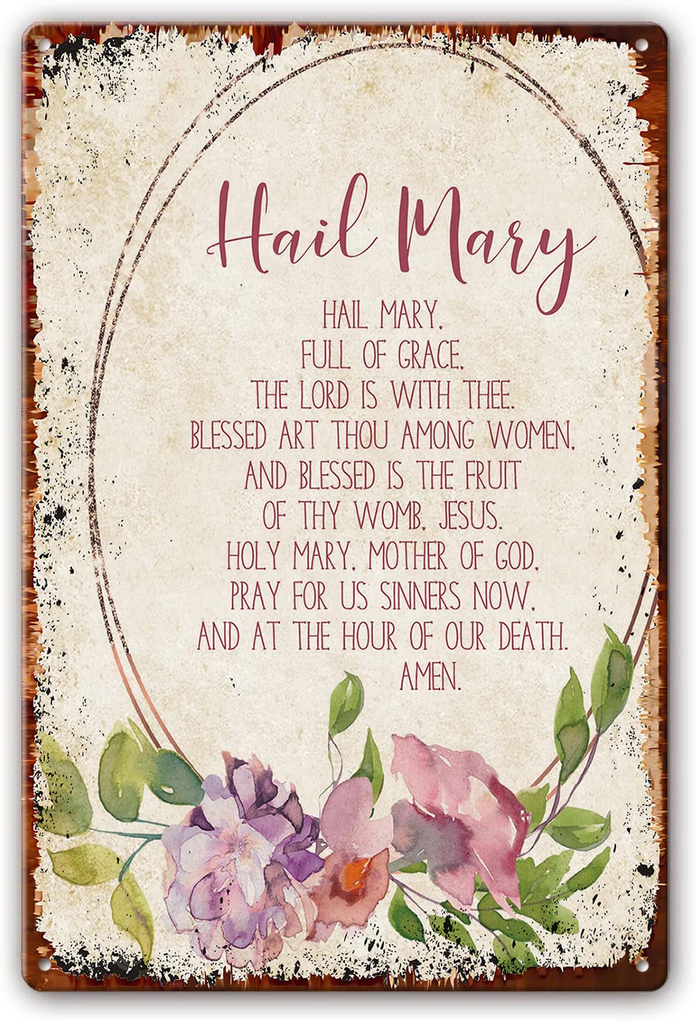 Preeklen Tin Sign 034 Hail Mary Prayer Metal Tin Sign Bible Verse Wall Art, Scripture Art, Christian Quote Print, Nursery Bible Quote Poster Pictures For Living Room Paintings For Bedroom 8X12 Inch