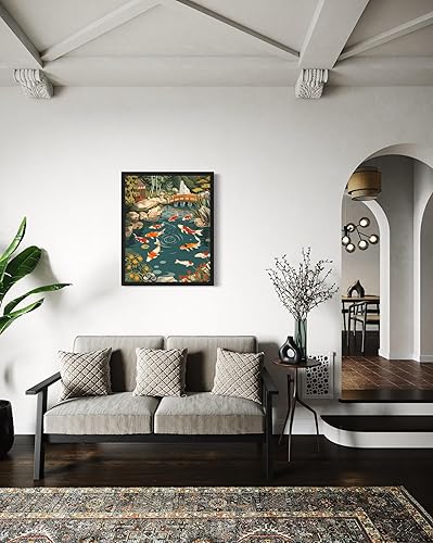 Miniatura 3 de Póster de paisaje de estanque de peces Koi, arte de pared retro vintage, galería de pintura de la naturaleza 22 (estanque de peces koi, 11 x 14