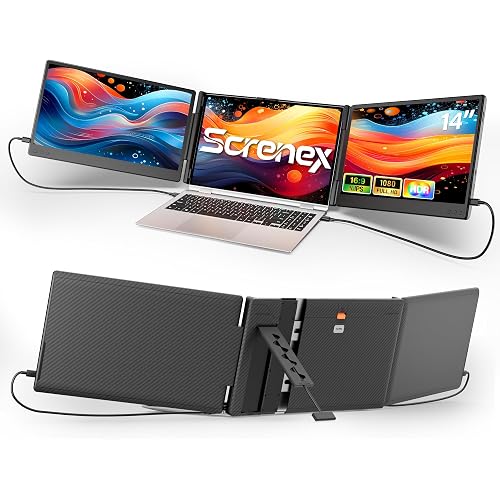 Laptop Screen Extender, 14" Triple Monitor Extender, 1080P FHD Portable Monitor for Laptop, Upgraded Auto-Width Fits 13-17.3" Laptops, Plug & Play Screen Extender Compatible with Windows/Mac/Chrome
