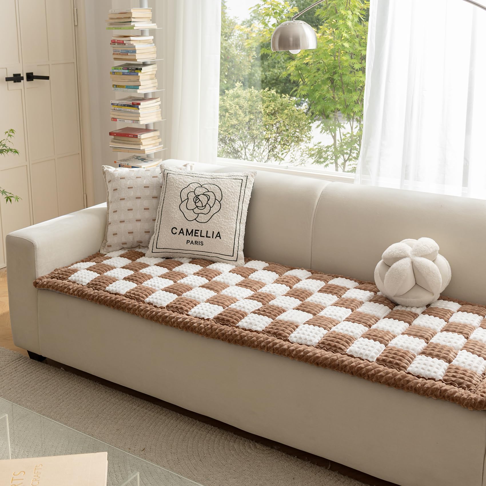 Couchbezug für Hunde, waschbar, flauschiger Haustierbezug für Sofa, Bezüge für 3 Kissen, Couch, haustierfreundlich, rutschfeste Hundebettmatte, Hundedecke, Dunkelkaffee, 70 x 210 cm