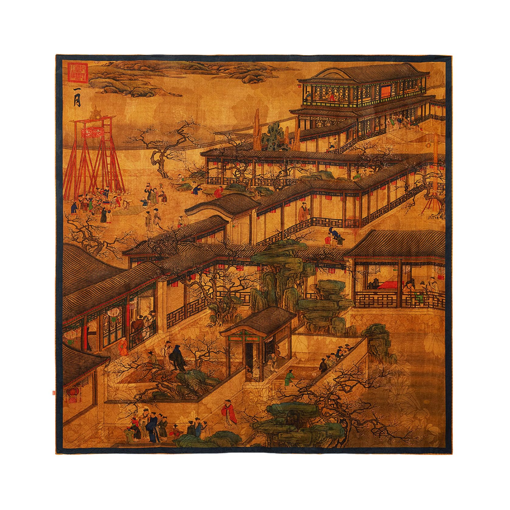 HangErFeng Damski ciężki jedwabny szalik szal XiangYunSha dwustronny obraz sądowy nadruk granatowy 1645